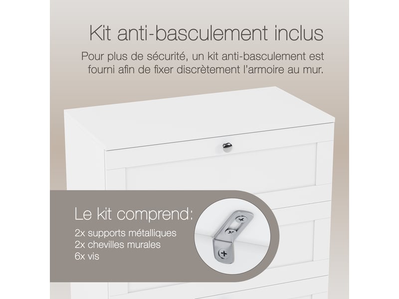 Commode altino 5 tiroirs, chambre, rangement vêtements, meuble, 121x65x36cm, blanc 3332184 - Conforama R