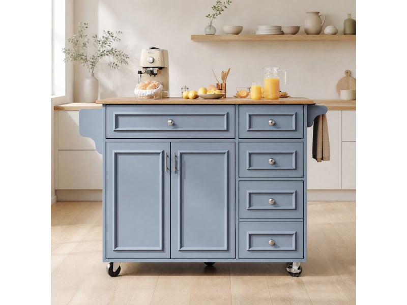  Îlot de cuisine desserte pliable 110 x 4575 x 92 cm en mdf et métal bleu clair  - Conforama B