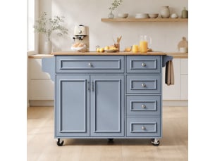 Îlot de cuisine desserte pliable 110 x 4575 x 92 cm en mdf et métal bleu clair