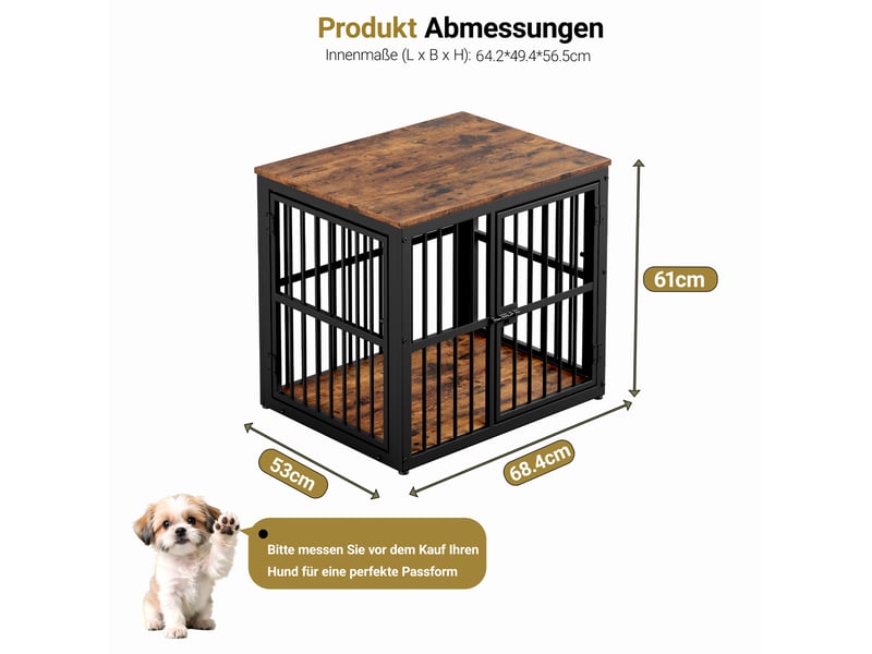  Table basse modulable 68,4x53x61 cm 3 portes plateau résistant à l'eau panneau de particules métal noir et marron  - Conforama E