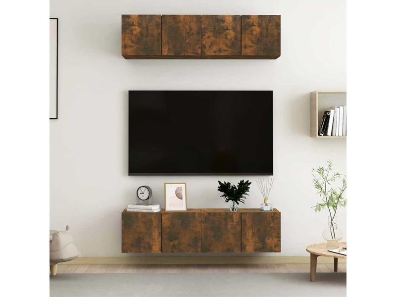 Lot de 4 meuble tv mural, meuble tv suspendu chêne fumé 60x30x30cm bois d'ingénierie  - Conforama B