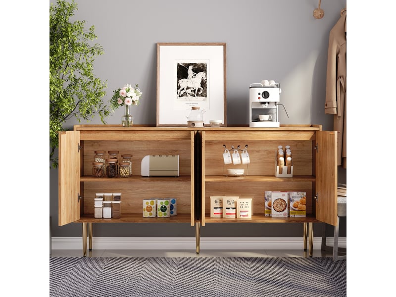  Buffet 4 portes à étagères réglables avec fermeture douce pour salon en mdf 140×38×75 cm naturel  - Conforama B
