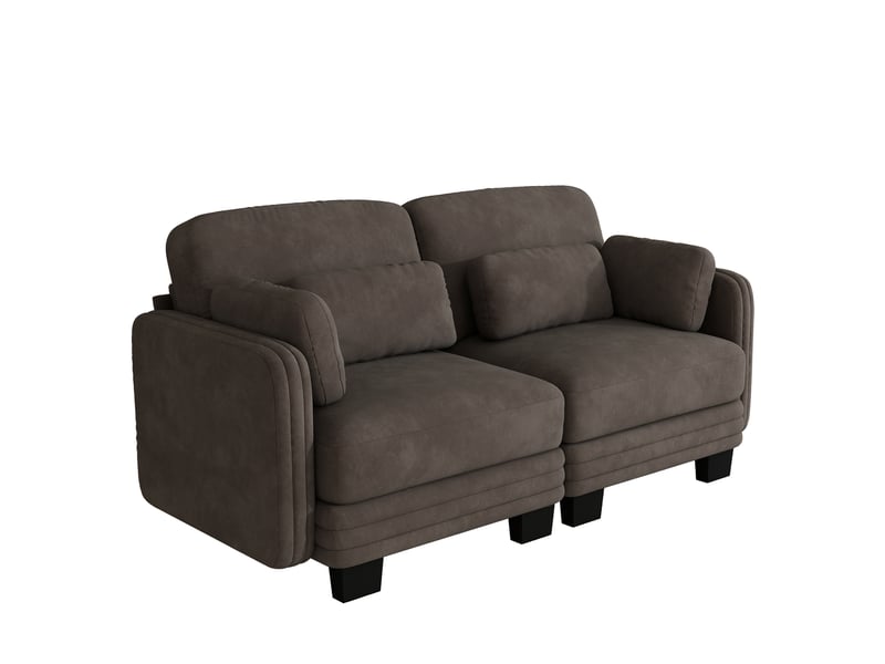 Canapé droit modulable 2 places 176x88x88 cm en chenille marron - Conforama D