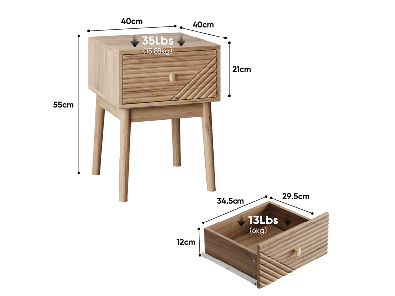  Lot de 2 tables de chevet 40x40x55 cm avec tiroirs, coloris chêne  - Conforama C