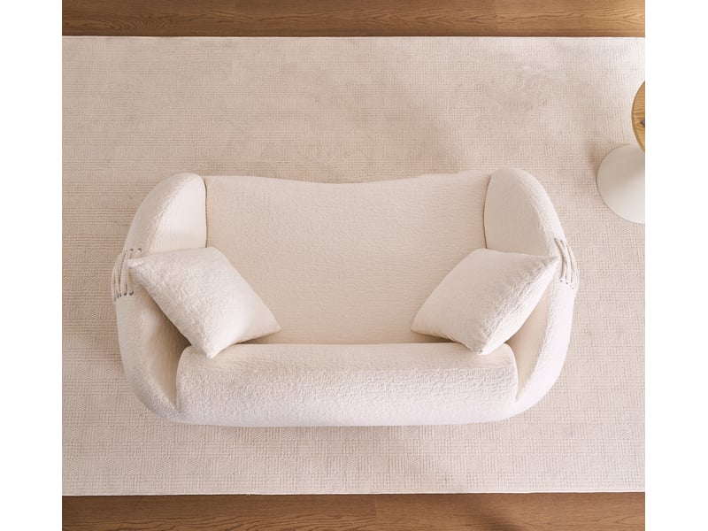  Canape droit moderne 2 places 155x90x67 cm compressé, incurvé, mousse et tissu chenille couleur blanc crème  - Conforama E