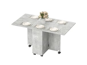 Table de salle à manger pliante sur roulettes avec 2 tiroirs, 2 portes et un placard, en bois, 140 x 76 x 74 cm, gris ciment