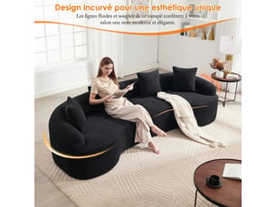 Canapé courbé moderne modulable 4 places en chenille - sans montage requis, gain de place