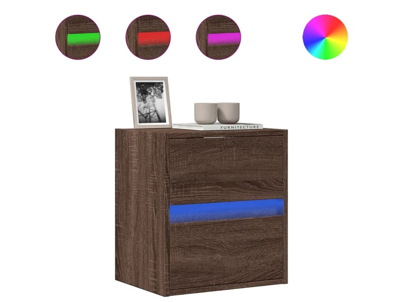 Meuble tv - banc tv - meuble de rangement mural avec lumières led chêne marron 41x31x45 cm  - Conforama A