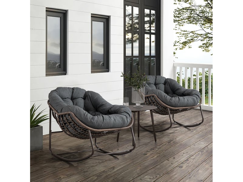 Fauteuil à bascule extérieur rotin wicker oversized gris foncé - Conforama C