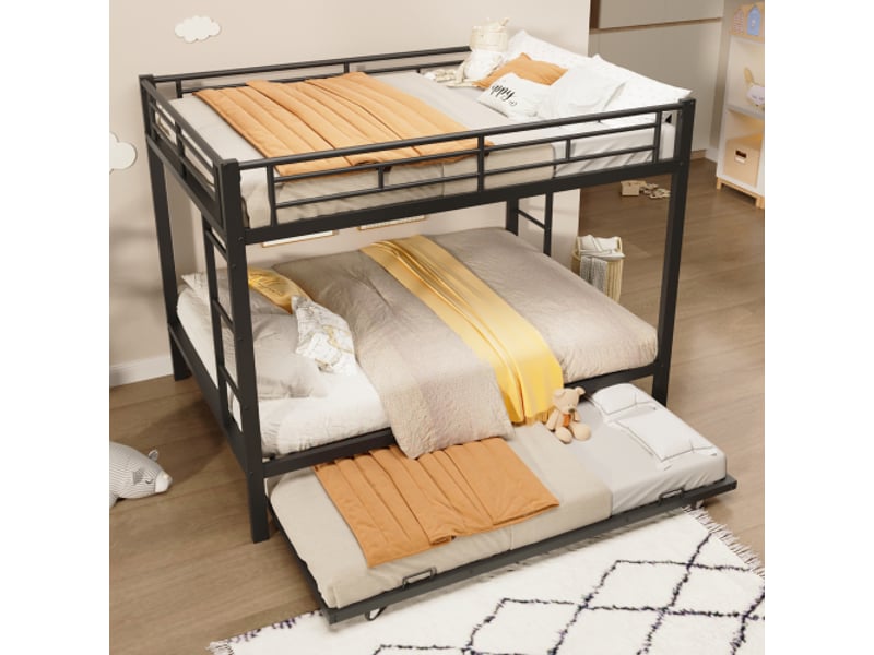  Lit superpose avec rangement 140×200 cm cadre en fer pour enfant avec lit extractible, barrières hautes, sans matelas, noir WX000319AAB - Conforama B