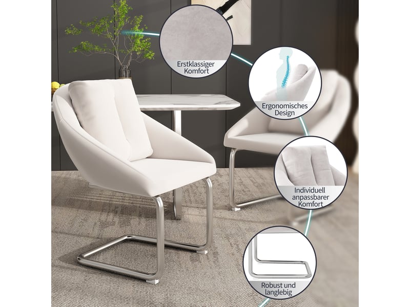  Chaise de salle à manger pivotante lot de 6 à dossier ergonomique  - pieds courbés métal velours beige  - Conforama E