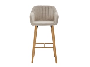 Lot de 2 tabourets de bar 58,5x55x104 cm  hauts dossier et accoudoirs mousse haute densité tissu lin pieds bois beige