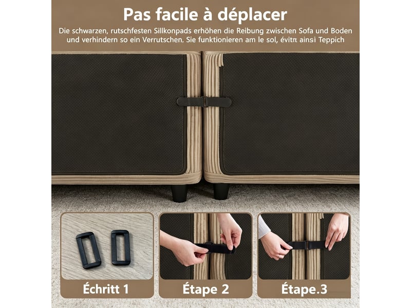  Canapé modulable en l 3 places avec pouf, modèle souple sans structure rigide, prêt à l’emploi, 69 × 293 × 177 cm, marron  - Conforama E