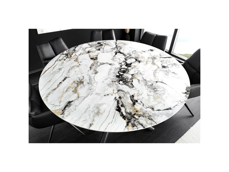 Table axya – ronde 150 cm – plateau en céramique et verre trempé effet marbre blanc avec plateau supérieur tournant - Conforama D