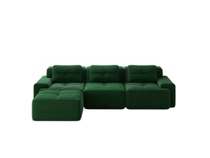 Canapé d'angle ulevr modulable 3 places avec ottoman, velours côtelé vert, 293 x 177 x 69 cm