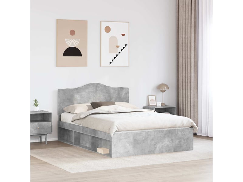  Lit double- lit adulte -  cadre de lit gris béton 150 x 200 cm pin massif  - Conforama B