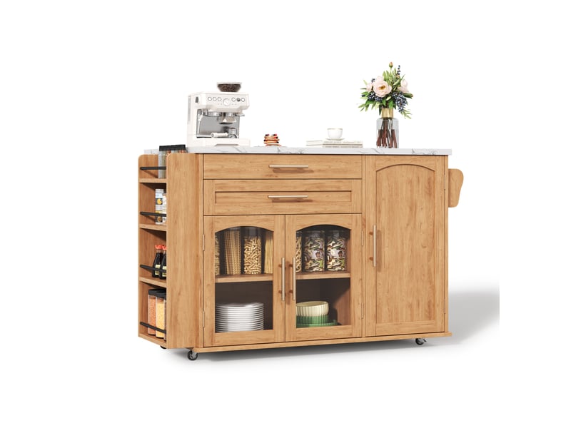 Îlot de cuisine mobile 138x70x90 cm plateau rabattable mdf naturel - Conforama B