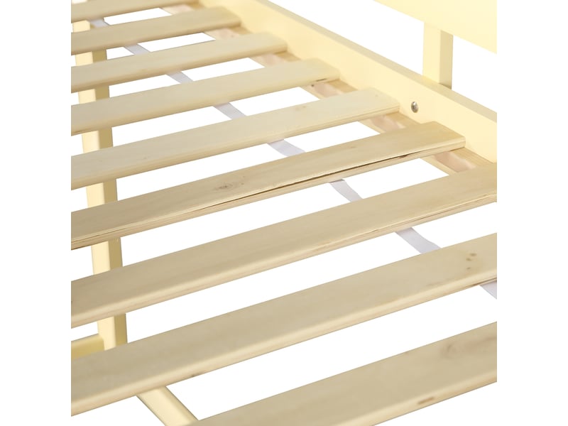  Lit superposé enfant 90x200 avec échelle droite à trois marches, fenêtres décoratives et compartiments de rangement pratiques  - Conforama W