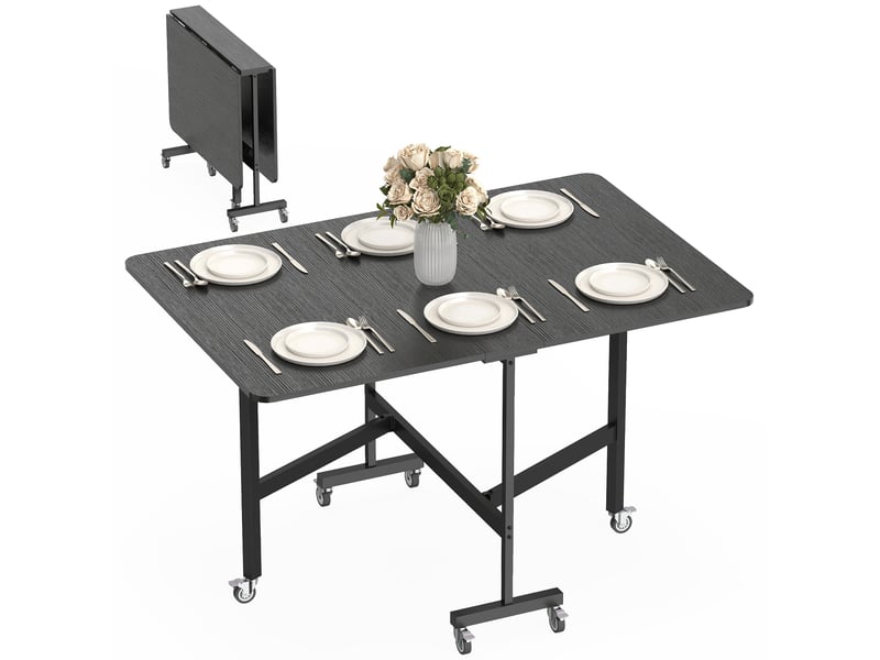  Table pliante de salle à mangercuisine pour 4 à 6 personnes avec 6 roulettes, table mobile et pliable pour petits espaces, 120 x 80 x 73 cm, noire  - Conforama A
