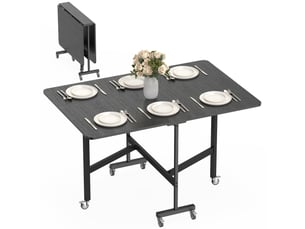 Table pliante de salle à mangercuisine pour 4 à 6 personnes avec 6 roulettes, table mobile et pliable pour petits espaces, 120 x 80 x 73 cm, noire