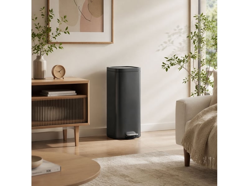  Poubelle de cuisine 30 l à pédale avec couvercle fermeture douce et maintien ouvert métal noir  - Conforama D