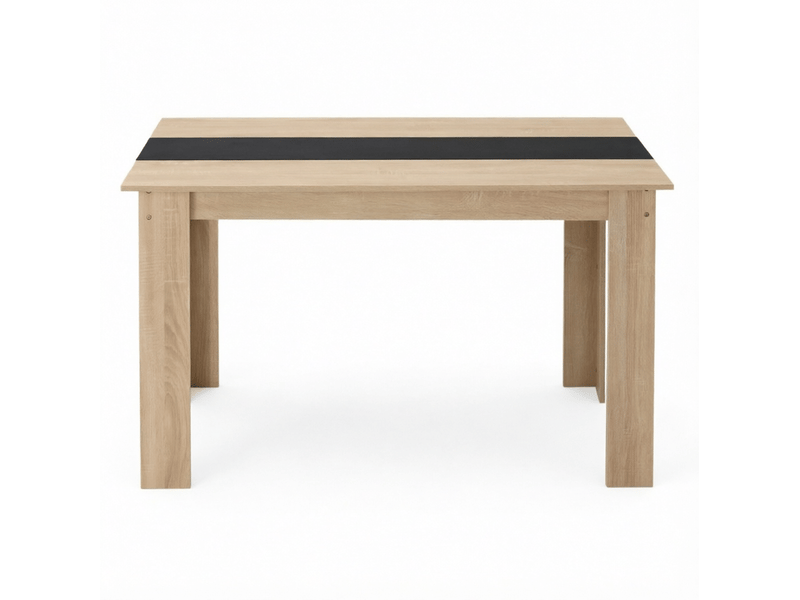  Table à manger rectangulaire moderne pour 4 à 6 personnes, plateau mélaminé bicolore chêne et noir, patins antidérapants  - Conforama A