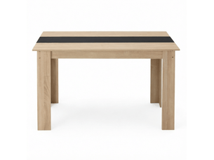 Table à manger rectangulaire moderne pour 4 à 6 personnes, plateau mélaminé bicolore chêne et noir, patins antidérapants