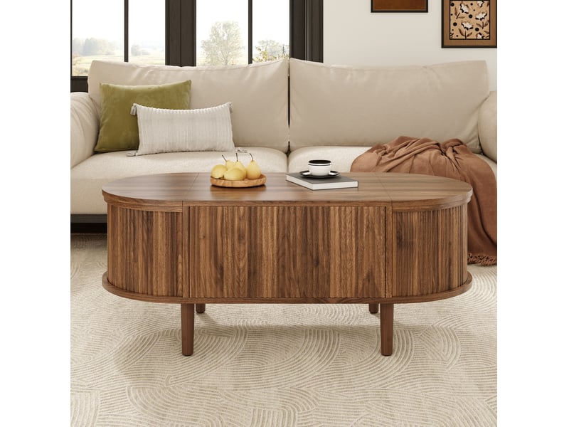  Table basse relevable avec 2 espaces de rangement, style vintage, pour salon, en mdf, couleur noyer, 100 × 48 × 53,5 cm  - Conforama C