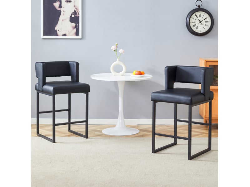  Tabouret de bar avec assise rembourrée et structure métallique stable, style nordique, revêtement pu, noir  - Conforama B