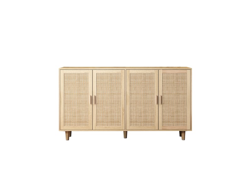  Buffet modèle rattan 158 cm, armoire 4 portes, rangement décoratif élégant pour salon chambre bureau  - Conforama A