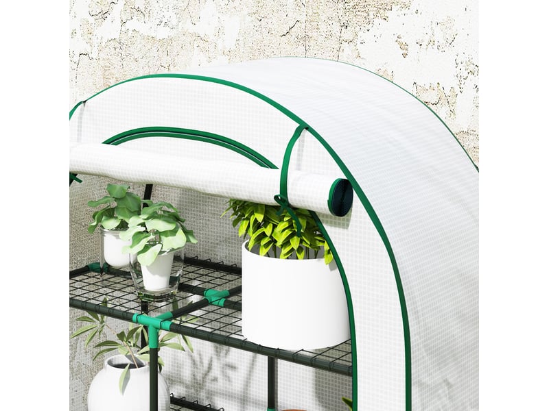 Serre de jardin 100x45x160 cm avec porte enroulable et 7 niveaux métal blanc - Conforama D