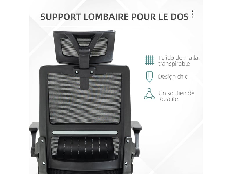  Fauteuil de bureau réglable tissu maille polyester dossier ergonomique pivotant inclinable noir  - Conforama R