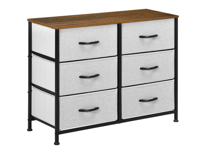  Commode à 6 tiroirs en tissu, pliable, structure en acier et pieds réglables, 80 x 30 x 62,5 cm, gris et marron  - Conforama A