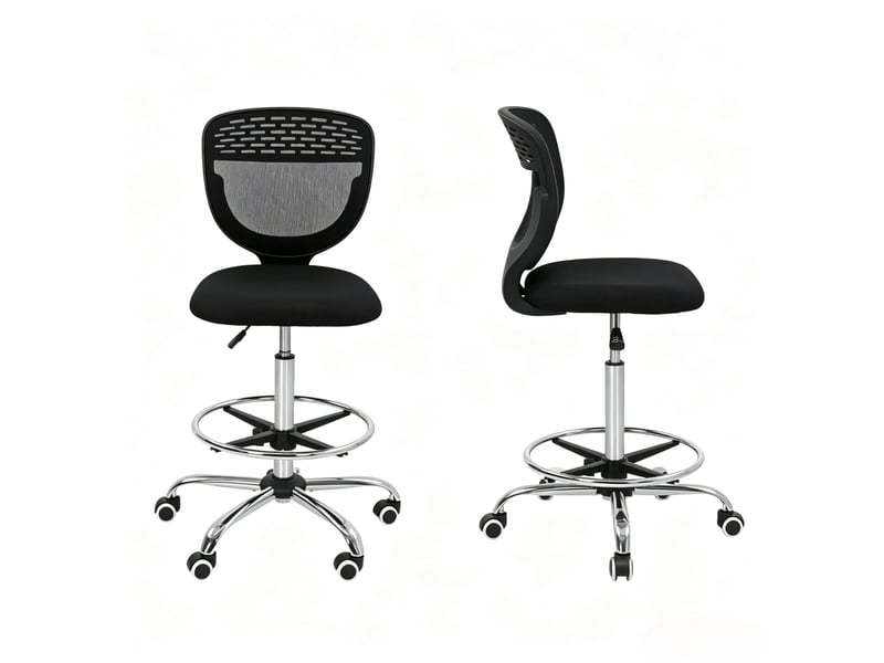  Chaise de bureau haute en maille 59x59x106-126 cm – noir – hauteur réglable avec repose-pieds  - Conforama A