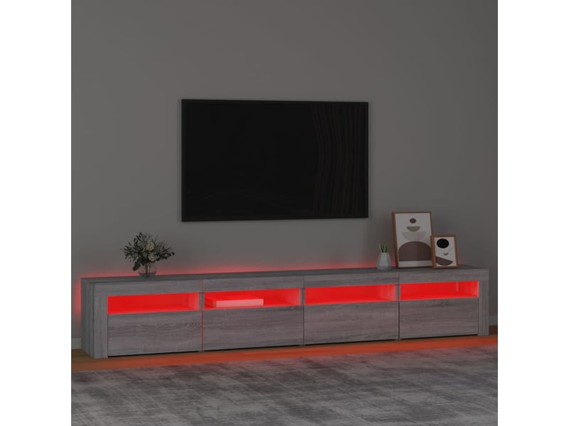  Meuble tv - banc tv - meuble de rangement avec lumières led sonoma gris 240x35x40 cm  - Conforama E