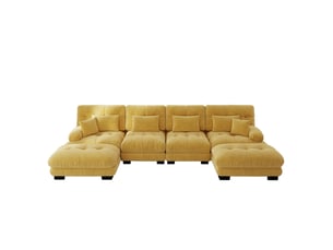 Canapé d'angle modulable ulevr 4 places en u avec poufs mobiles, chenille jaune, 406 x 145 x 81 cm