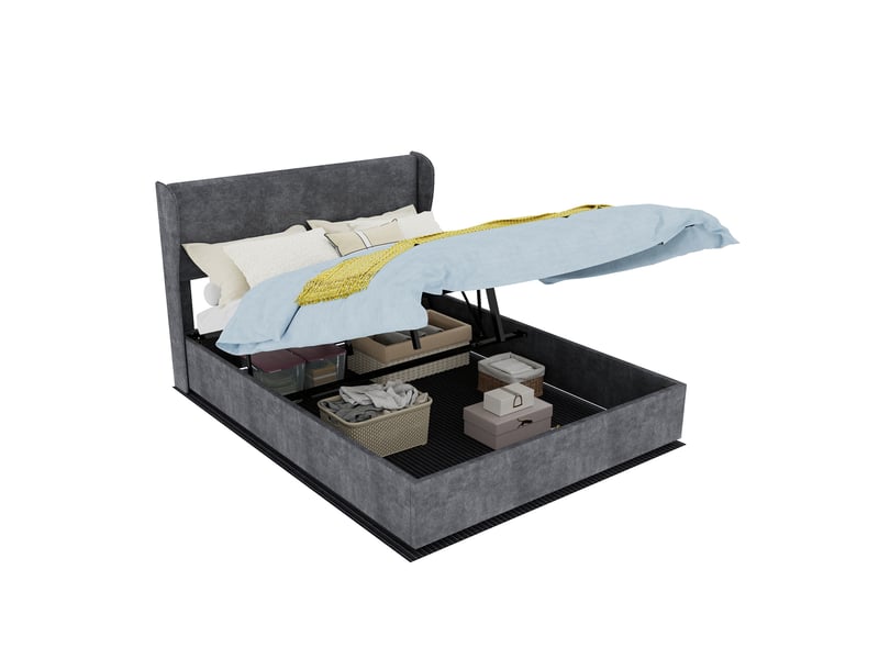  Lit coffre 140x200 cm avec tête de lit, matelas inclus, coloris gris  - Conforama A
