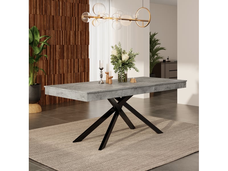  Table de salle à manger extensible 140 à 180 x 80 cm grise en mdf, pieds croisés en métal pour 6 à 8 personnes  - Conforama B