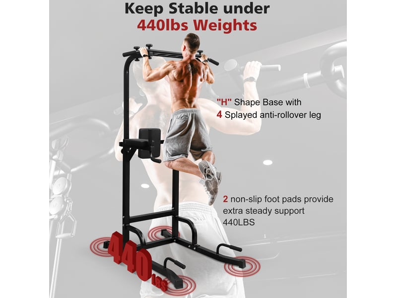  Tour de musculation multifonction réglable noire en fer, tractions, dips et exercices au poids du corps  - Conforama D