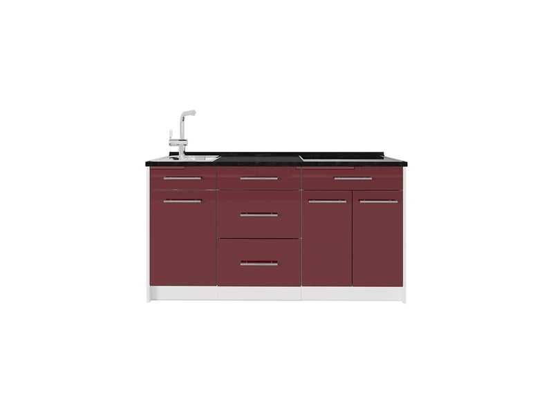  Vicco bloc cuisine, rouge bordeaux haute brillanceblanc, 150cm plan de travail anthracite  - Conforama A