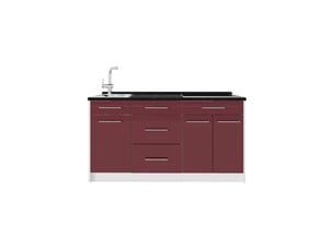 Vicco bloc cuisine, rouge bordeaux haute brillanceblanc, 150cm plan de travail anthracite
