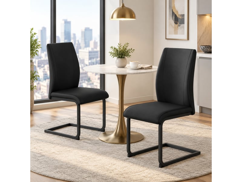  Chaises de salle à manger lot de 2 avec dossier ergonomique  - pieds antidérapants cuir synthétique noir  - Conforama C