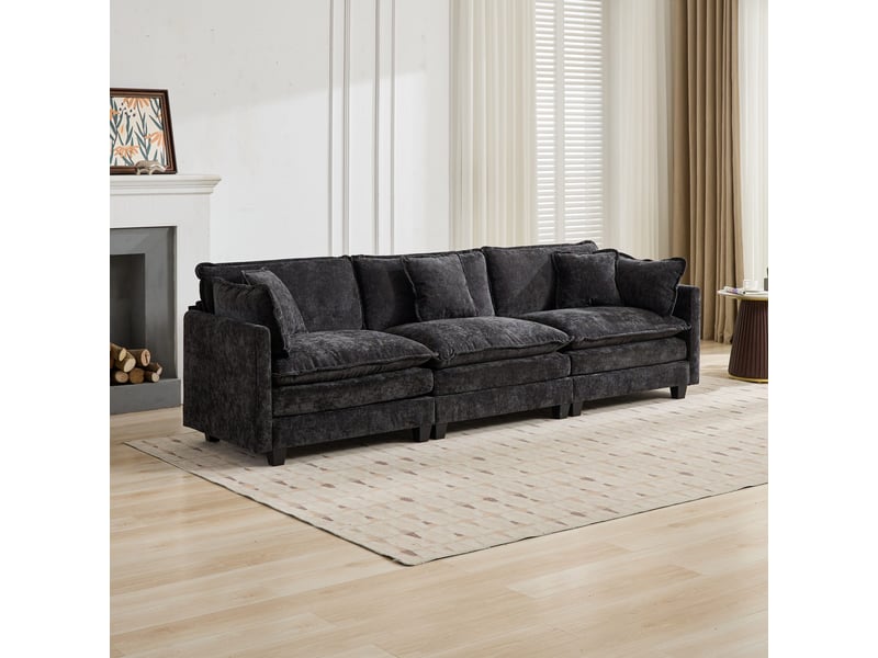 Canapé modulable 3 places cloud de5013 noir en chenille, coussins moelleux, moderne - Conforama D