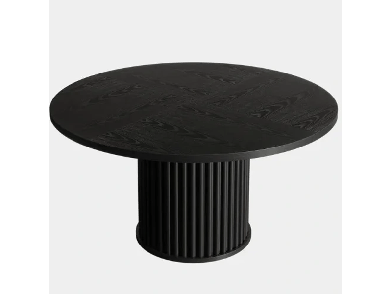  Table de salle à manger pour 6 personnes avec base métallique et pieds réglables, en bois noir, 120 × 120 × 75 cm  - Conforama A