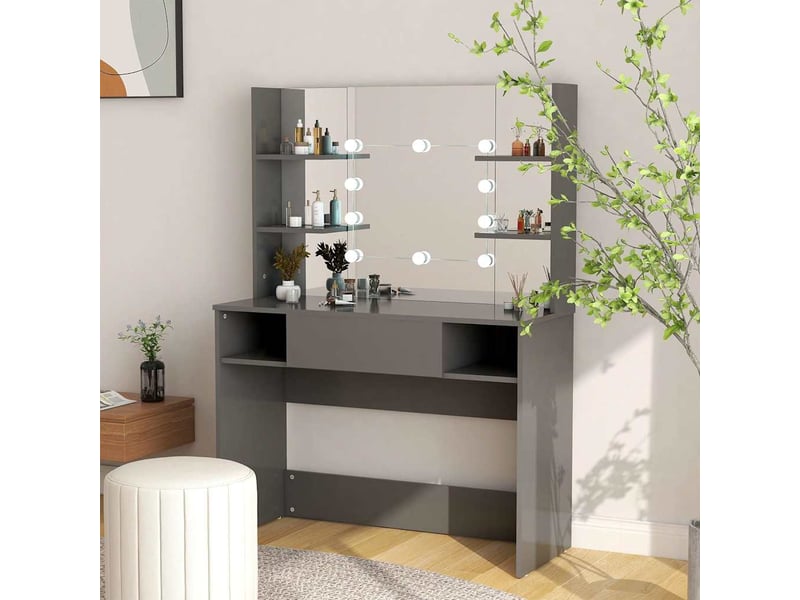  Coiffeuse, table de maquillage avec éclairage led 100x40x135 cm mdf gris  - Conforama B