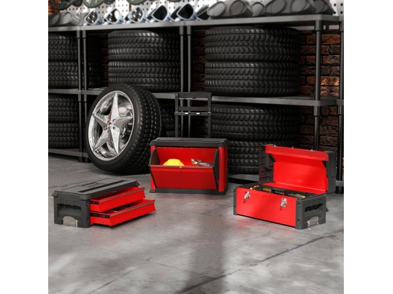  Chariot porte-outils 3 modules empilables, 52 x 32 x 72 cm rouge, acier et plastique renforcé, rangement mobile  - Conforama E