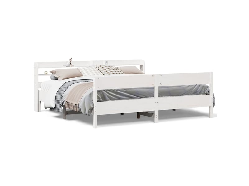  Lit double- lit adulte -  cadre de lit sans matelas blanc 200x200 cm bois massif de pin  - Conforama A