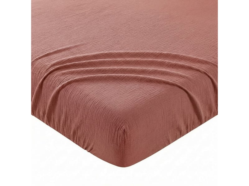  Drap housse 160x200+35 cm gaze de coton - coton 57 fils terracotta PD25510 - Conforama A