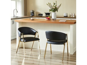 Lot de 2 chaises de salle à manger, chaises en similicuir noir avec pieds dorés, style contemporain pour salon et salle à manger.