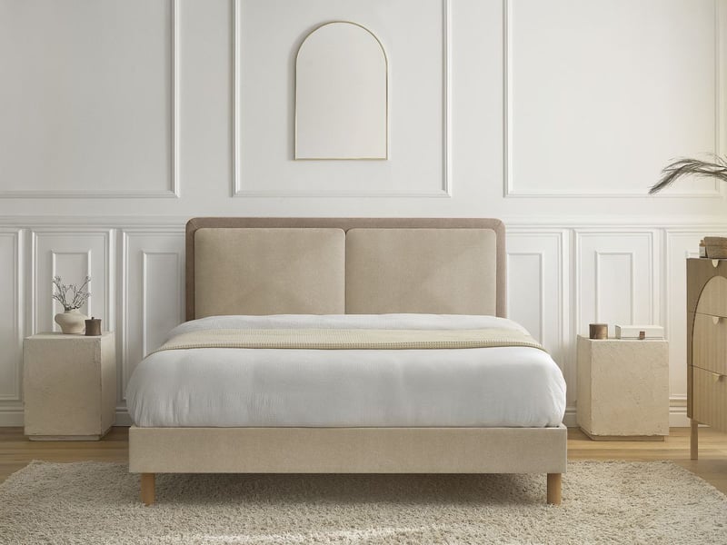  Bobochic lit mara tissu texturé bicolore avec lattes massives taupe 180x200 MARA - Conforama D